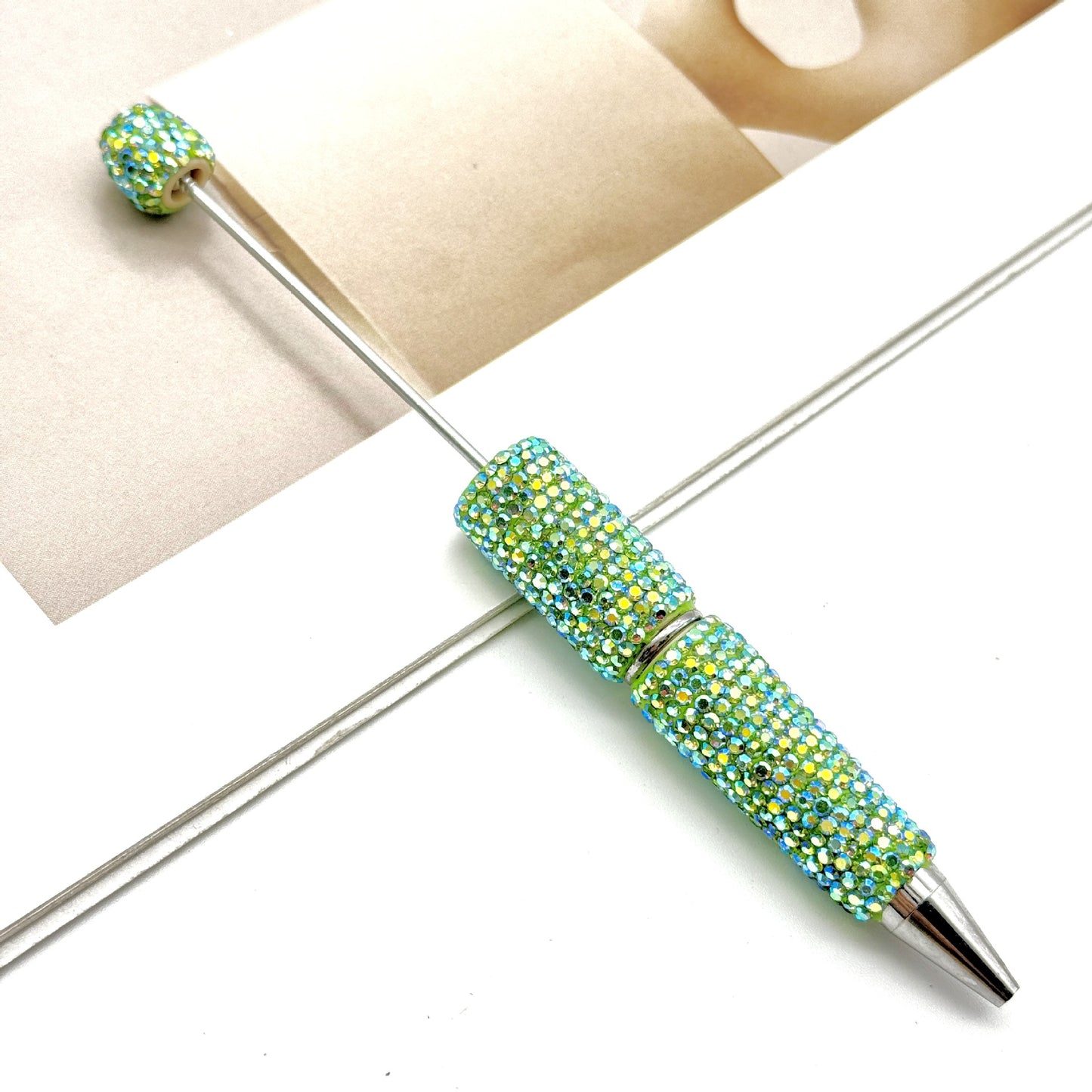 DIY electroplated colorful full diamond bead pen, colorful diamond beaded ballpoint pen, high value diamond-set bead pen in stock