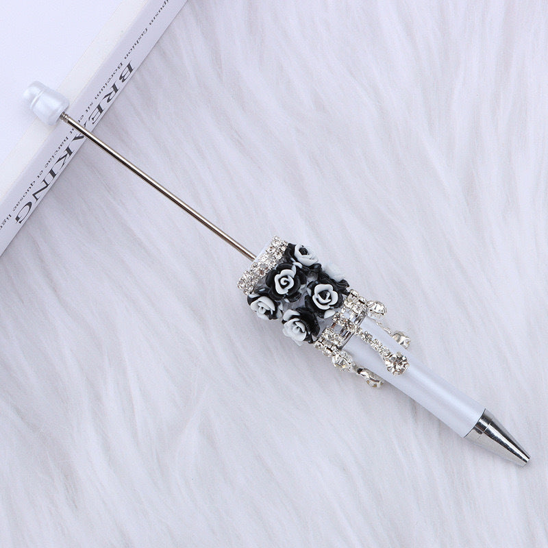 DIY flower pendant bead pen, handmade rose heavy industry ballpoint pen, puzzle bead cute grain gift spot wholesale