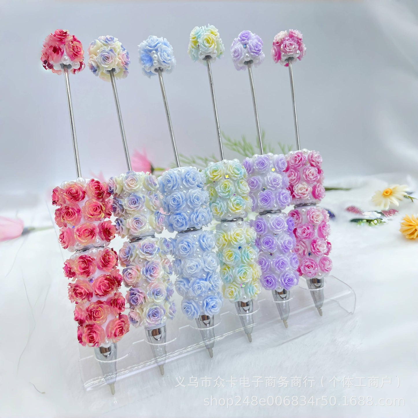 Cross-border new rose bead pen, creative handmade DIY Moe grain heavy industry hand-painted bead bead factory spot