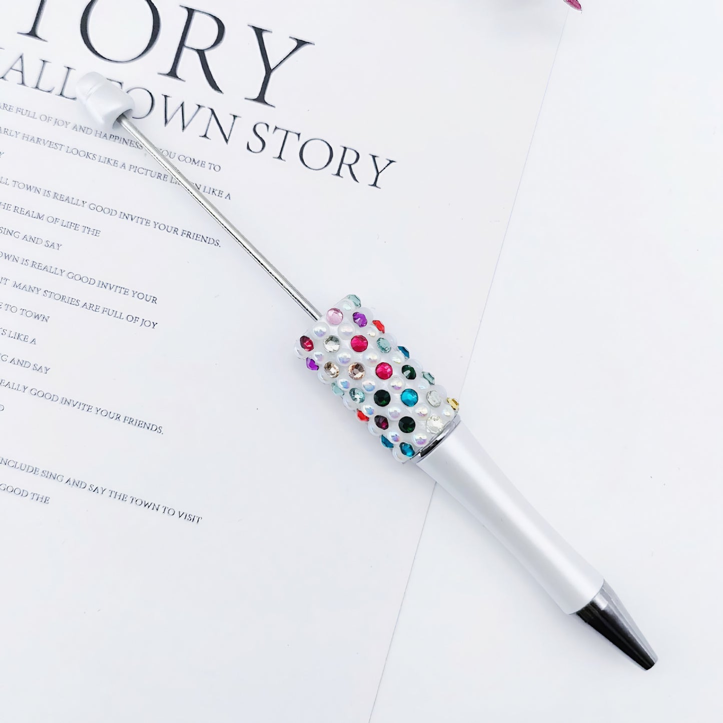 Gradual change color candy diamond bead pen DIY handmade diamond pearl agate ballpoint pen, cute creative gift pen