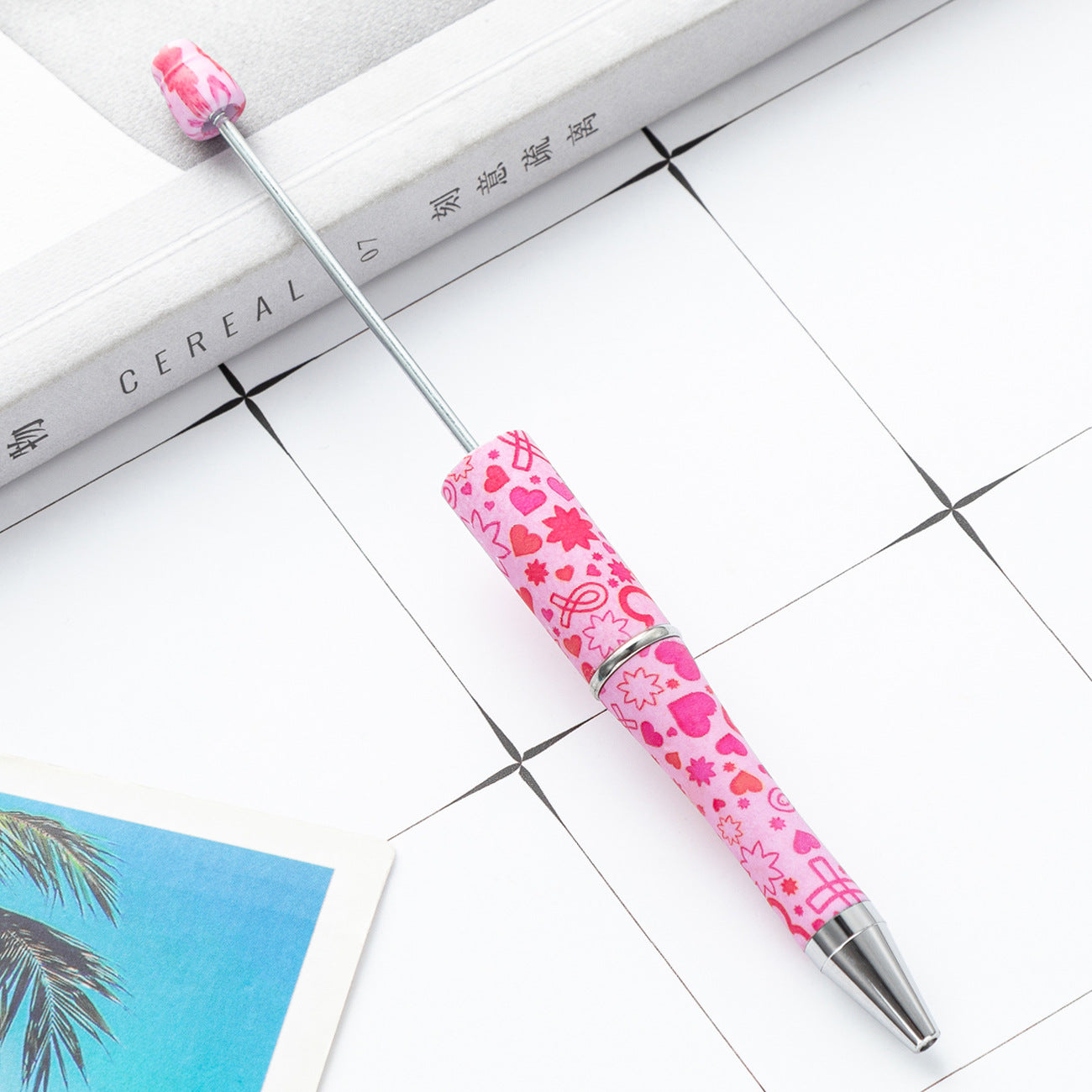 Pink and White Breast Cancer Awareness Ribbon Printed Beadable Pens