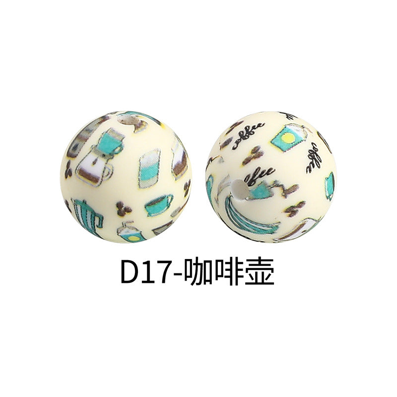 15mm new rhombus pattern silicone beads water transfer leopard print bracelet beaded jewelry silicone loose beads wholesale