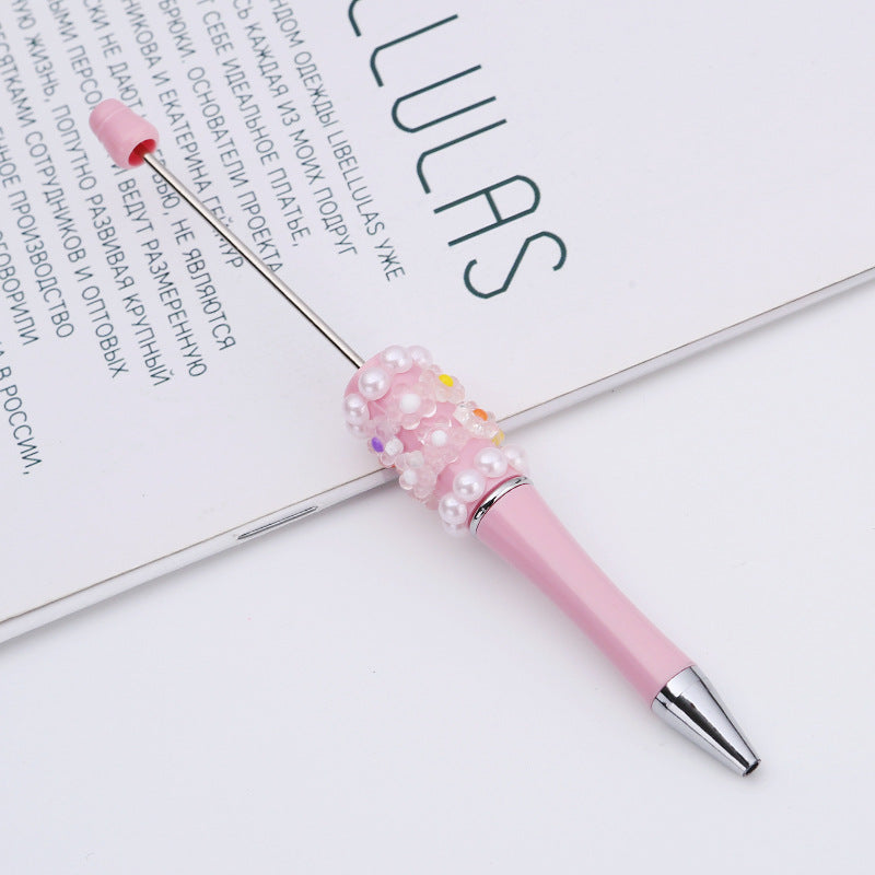 Cross-border DIY pearl flower bead pen handmade patch plastic ballpoint pen, cartoon flower bone pearl gift pen