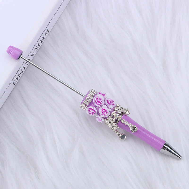 DIY flower pendant bead pen, handmade rose heavy industry ballpoint pen, puzzle bead cute grain gift spot wholesale