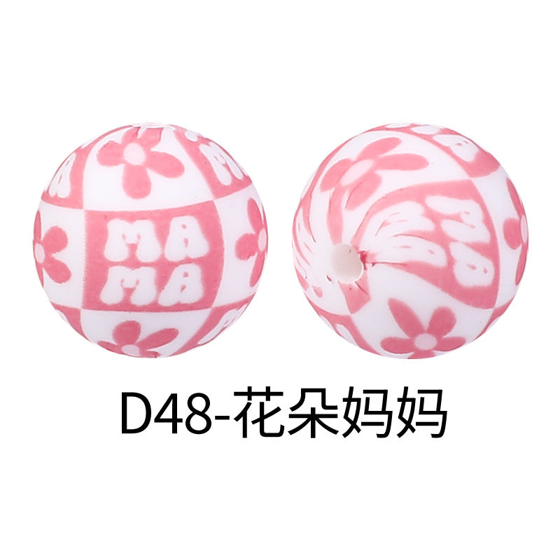 15mm new rhombus pattern silicone beads water transfer leopard print bracelet beaded jewelry silicone loose beads wholesale