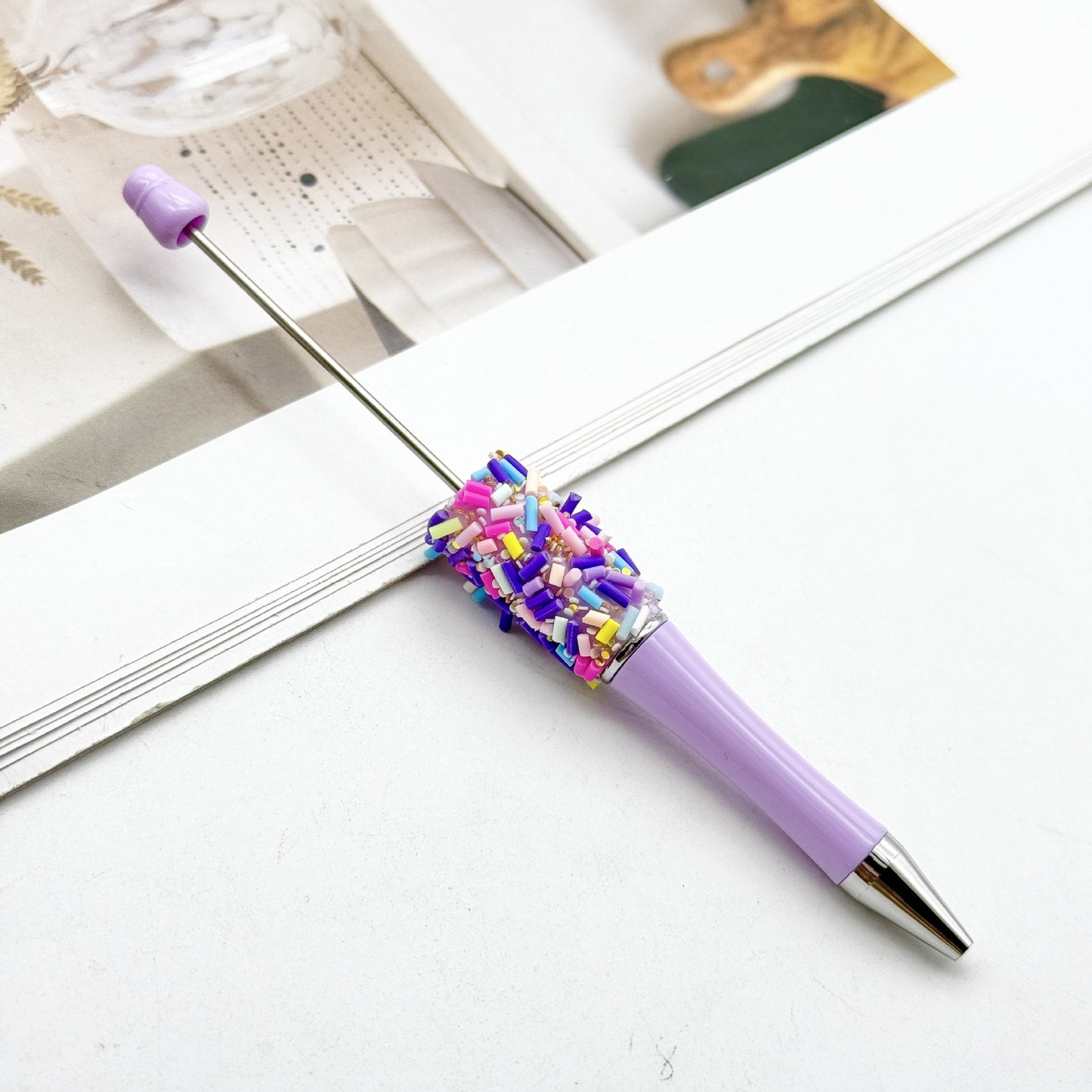 DIY colored sugar bead pen ins colored sugar needle candy cute pen, colored chocolate candy beaded ballpoint pen spot