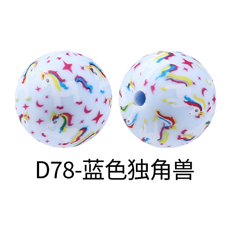 15mm new rhombus pattern silicone beads water transfer leopard print bracelet beaded jewelry silicone loose beads wholesale #51-79