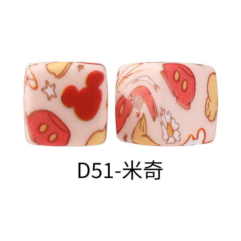New Square Watermark Silicone Beads 14mm Beaded Spacer DIY Necklace Accessories Square Printing Beads Wholesale