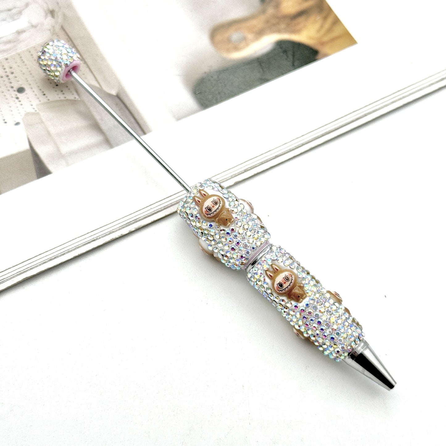 Cute labubu cloth full diamond bead pen DIY POP MART heavy industry cartoon pen creative ballpoint pen