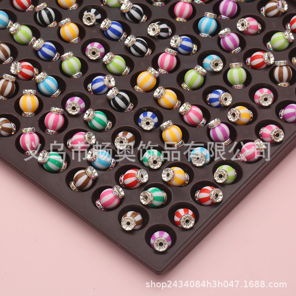 Macron Contrast Color Watermelon Stripe Acrylic Drilled Ring Large Hole Bead Color Barrier Bead Round Bead Loose Bead DIY Car Hanging Hand