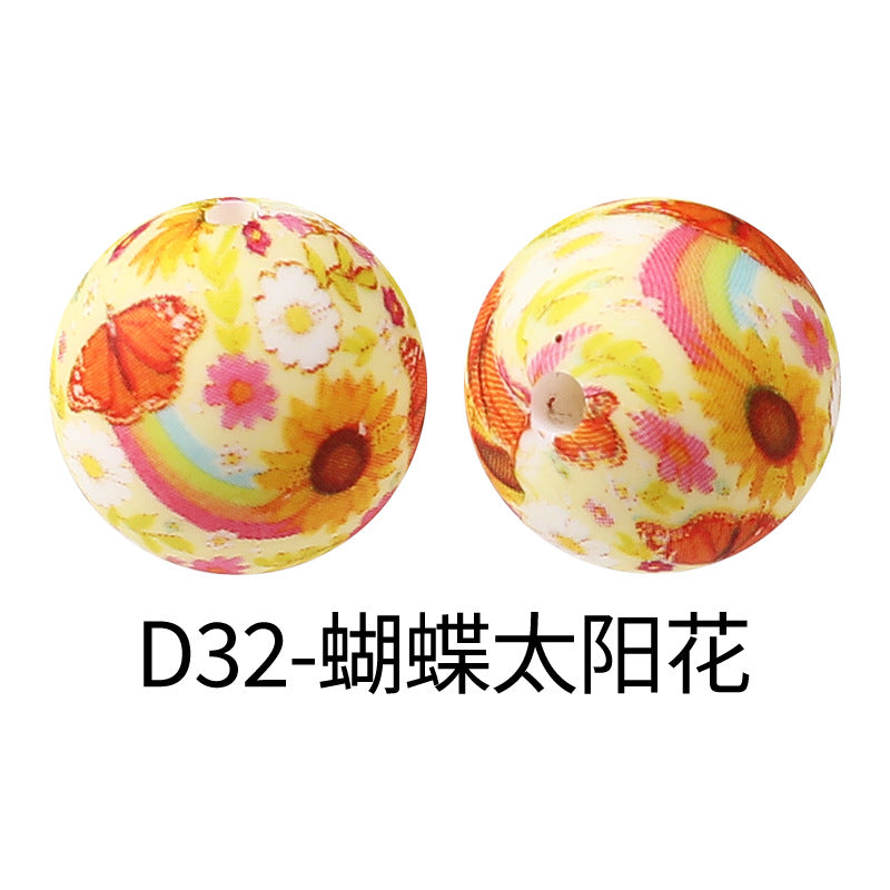 15mm new rhombus pattern silicone beads water transfer leopard print bracelet beaded jewelry silicone loose beads wholesale