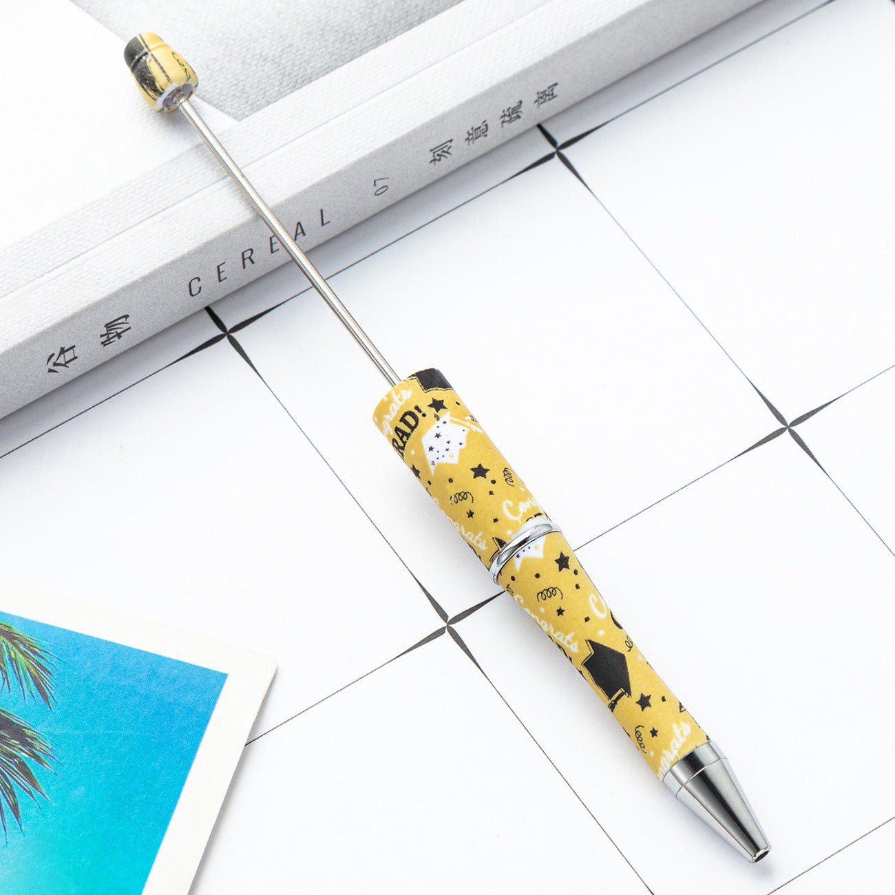 DIY creative graduation season series bead pen printing multi-color beaded ballpoint pen spot wholesale plastic bead pen