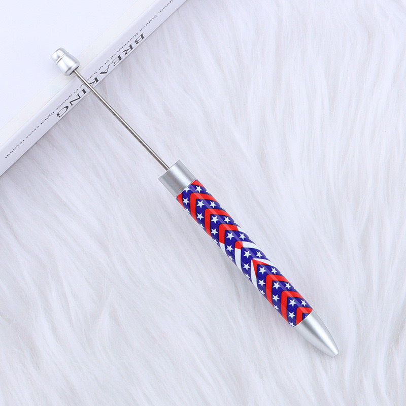 DIY long printed bead pen, national flag sunflower pattern creative cute grain bead pen plastic bead ballpoint pen