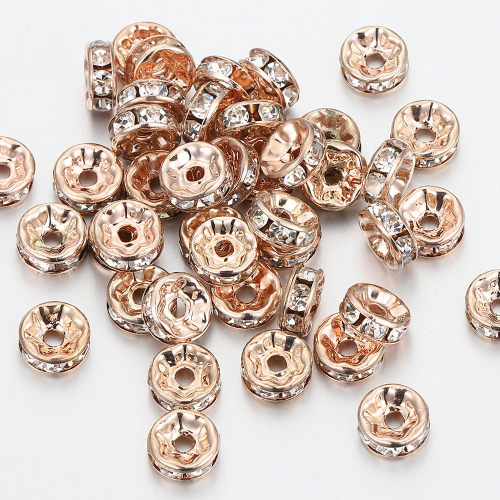 10mm Sliver Color-retaining Rhinestone Beads, Diamond Rings, Inlaid Zircon Spacers, Beaded Handmade Bracelets, DIY Jewelry Accessories.