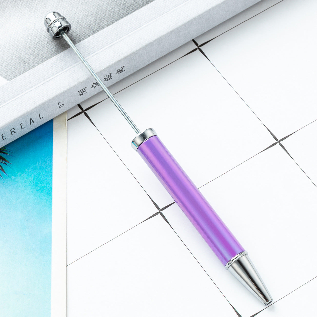 DIY plastic bead pen wholesale UV electroplating colorful beaded ballpoint pen creative student plastic bead pen