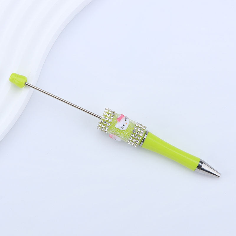 New KT cat litter sugar string bead pen DIY handmade cute fantasy cartoon cat cute jingle cat beaded ballpoint pen