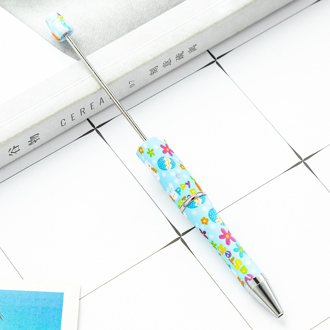 DIY plastic bead pen creative Easter rabbit ballpoint pen spot wholesale multi-color printing spinning bead pen