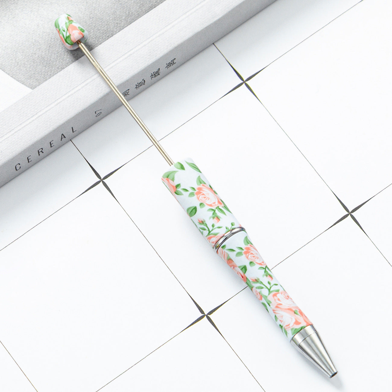 DIY plastic bead pen creative handmade leopard print floral cow bead pen wholesale printing new plastic bead pen