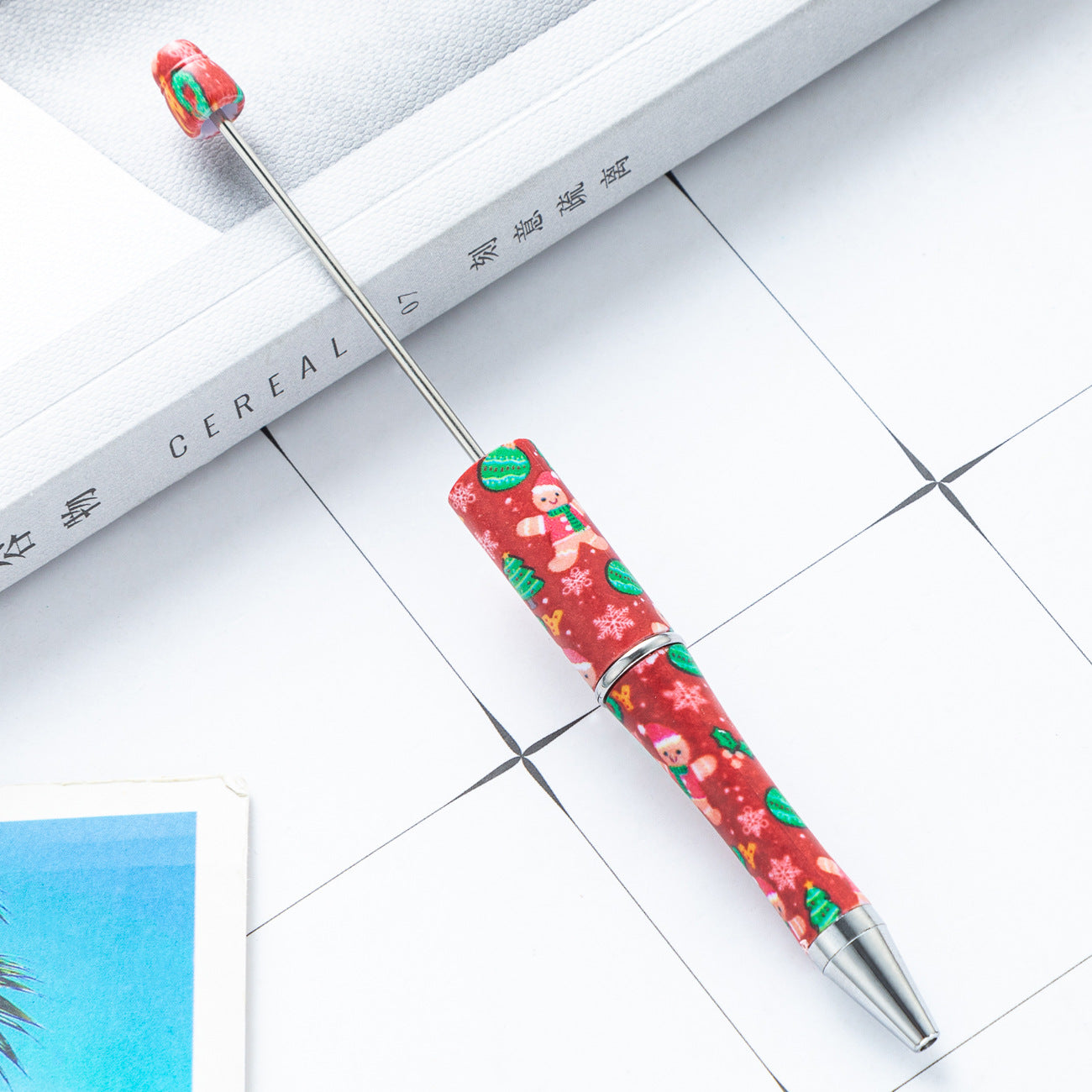 Cross-border new DIY plastic bead pen Christmas Halloween beaded ballpoint pen spot wholesale printing bead pen