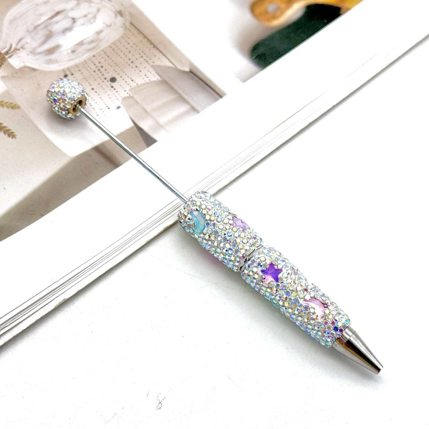 Cross-border DIY Star Moon Mocha Full Diamond Bead Pen, Creative Rhinestone Moe Grain Pen Colorful Gift Pen Wholesale