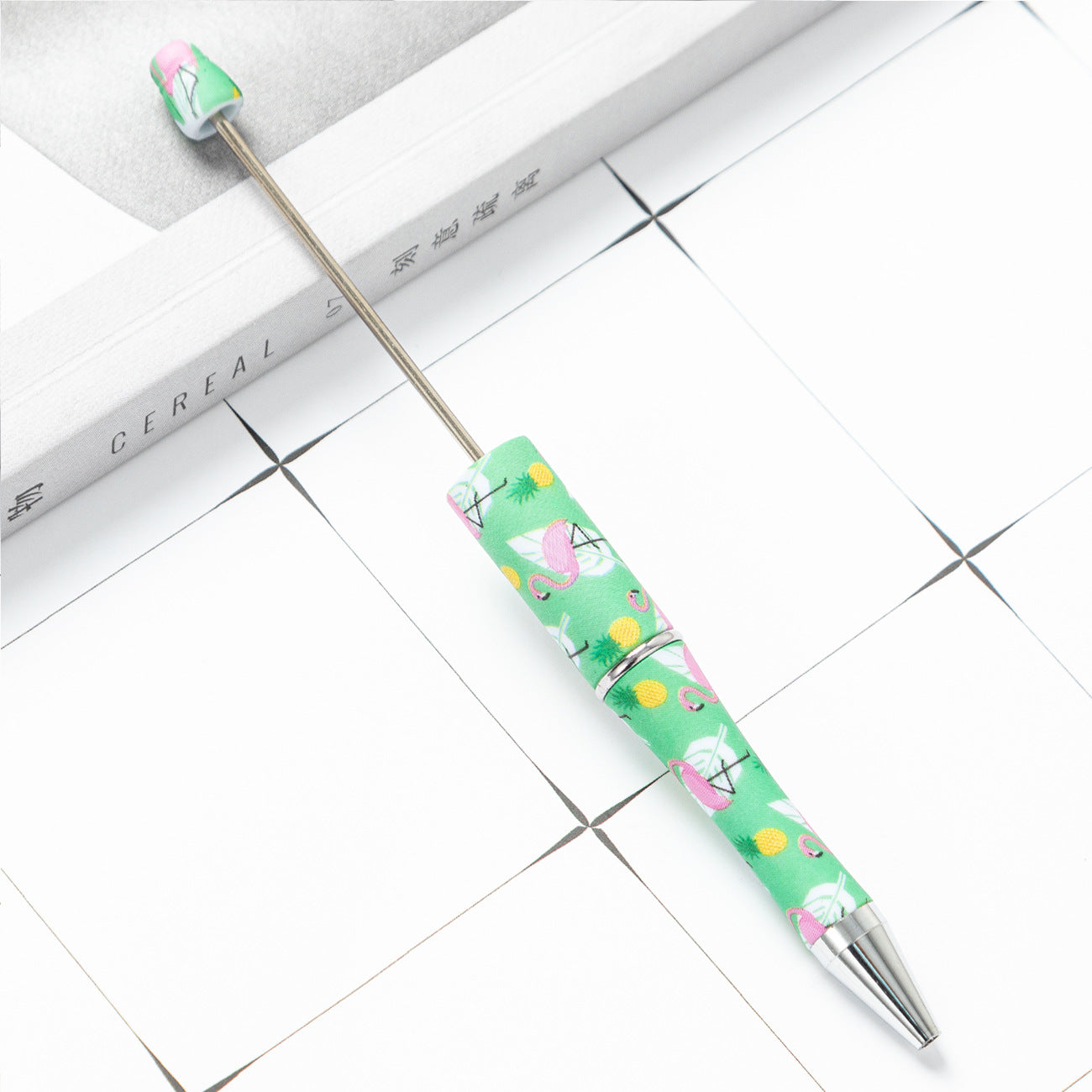 DIY plastic bead pen creative handmade leopard print floral cow bead pen wholesale printing new plastic bead pen