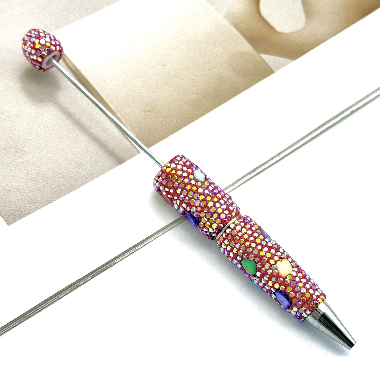 Cross-border electroplating colorful shell full diamond bead pen DIY handmade diamond ballpoint pen colorful shell stone pen