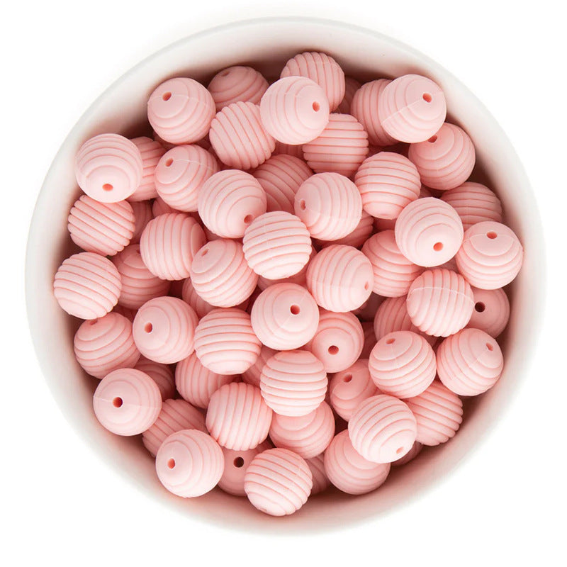 Spot 15mm silicone threaded beads food grade material baby toothpaste chain loose beads DIY accessories honeycomb beads wholesale