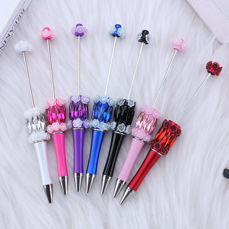 DIY flower mermaid bead pen pure handmade patch pen cap sticker rose mermaid bead pen, student gift pen
