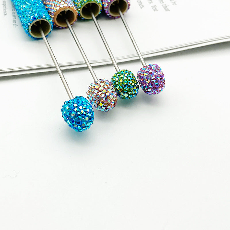 DIY electroplated colorful full diamond bead pen, colorful diamond beaded ballpoint pen, high value diamond-set bead pen in stock