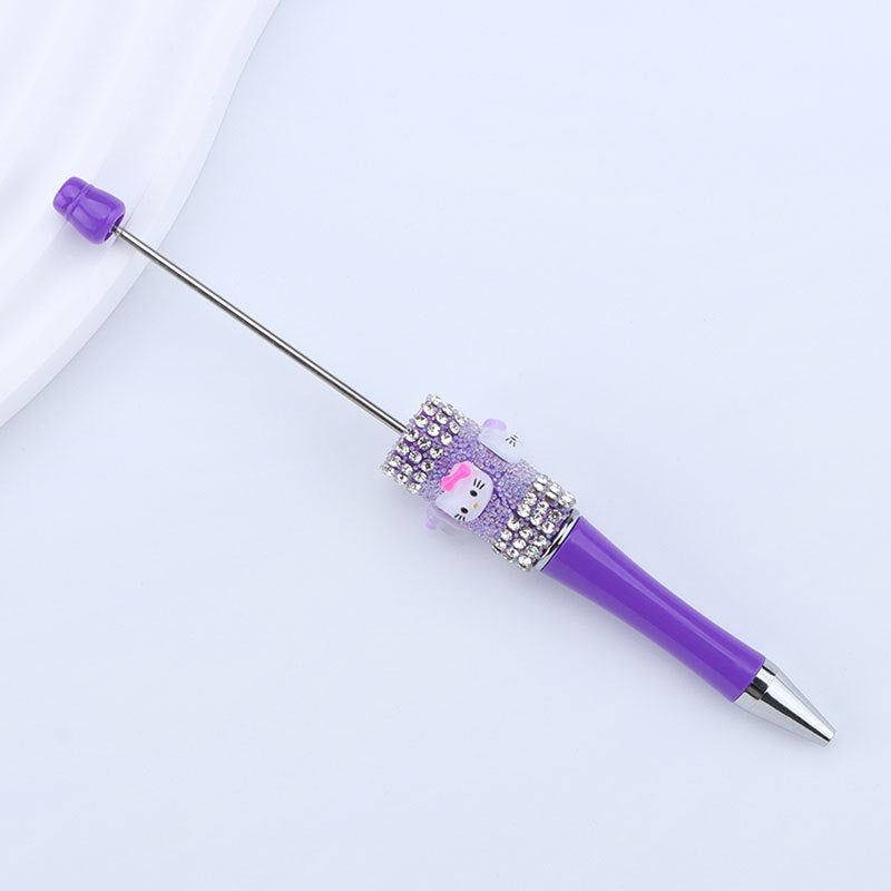 New KT cat litter sugar string bead pen DIY handmade cute fantasy cartoon cat cute jingle cat beaded ballpoint pen
