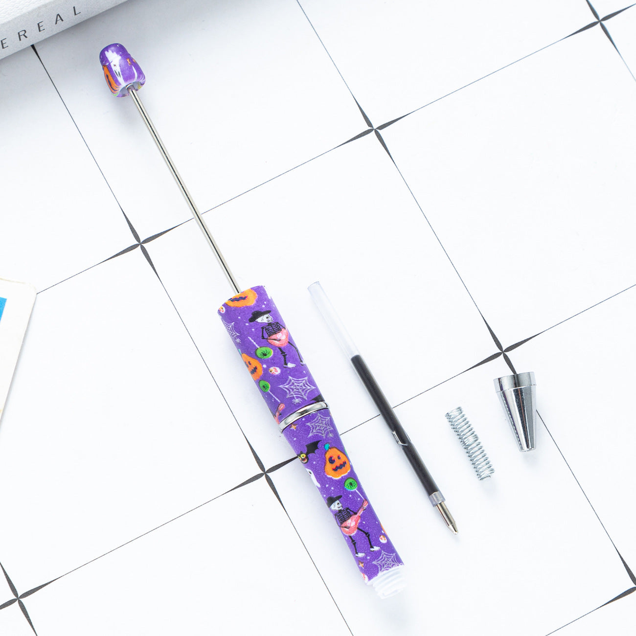 Cross-border new DIY plastic bead pen Christmas Halloween beaded ballpoint pen spot wholesale printing bead pen