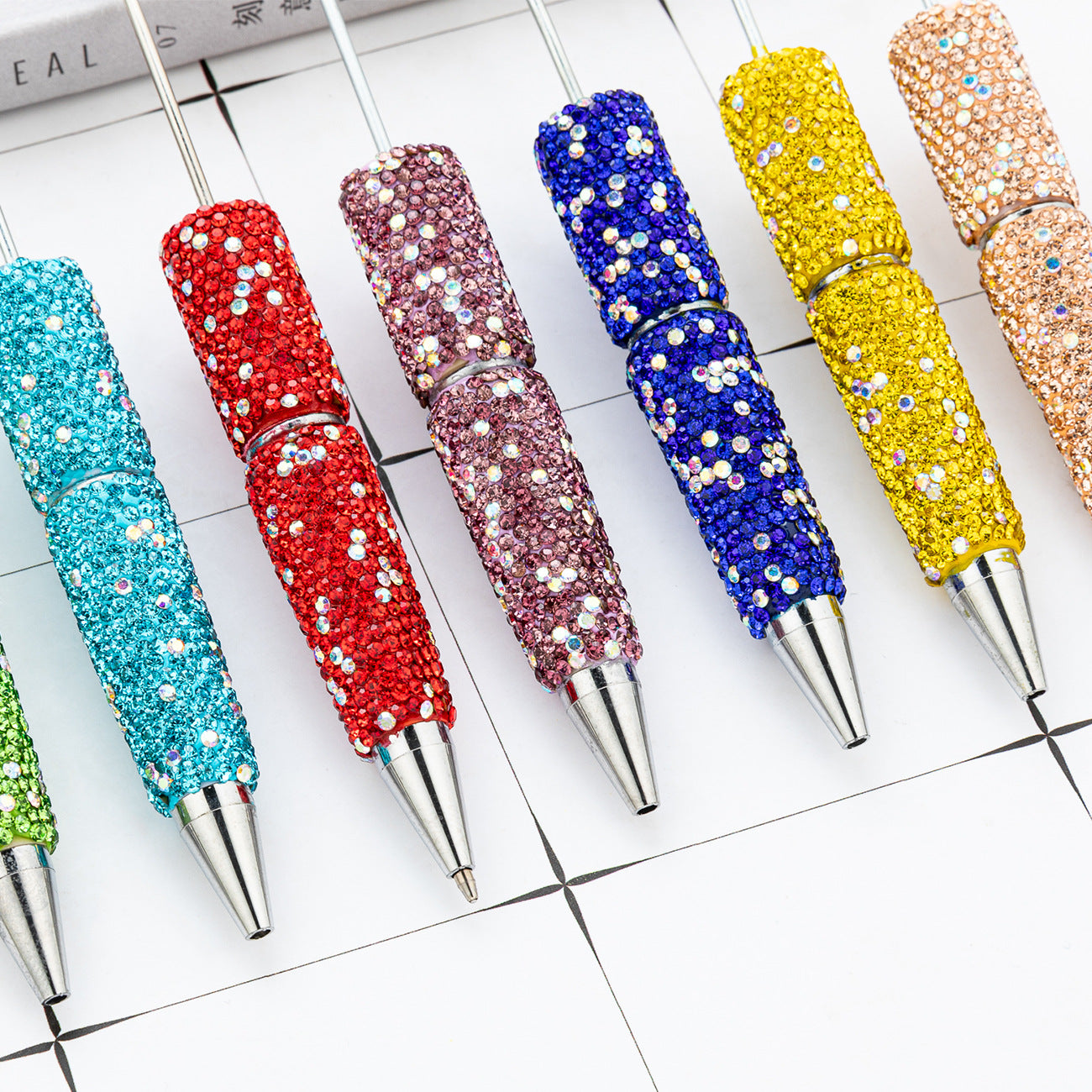 New DIY full diamond bead pen hand-attached drill AB colored diamond beaded ballpoint pen multi-color plastic bead pen wholesale