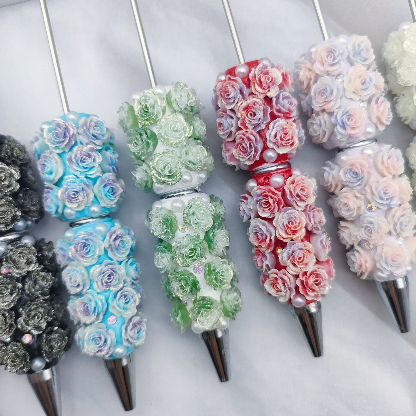 Rose Full Diamond Ball Pen High Value Handmade Heavy Industry Grain Pen Broken Ice Blue Theme Ball Pen Set