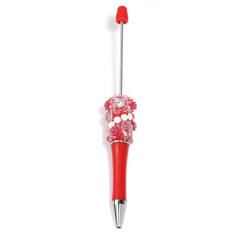 Cross-border rose bead pen wholesale creative DIY plastic beaded ballpoint pen hand sticker diamond bead pen