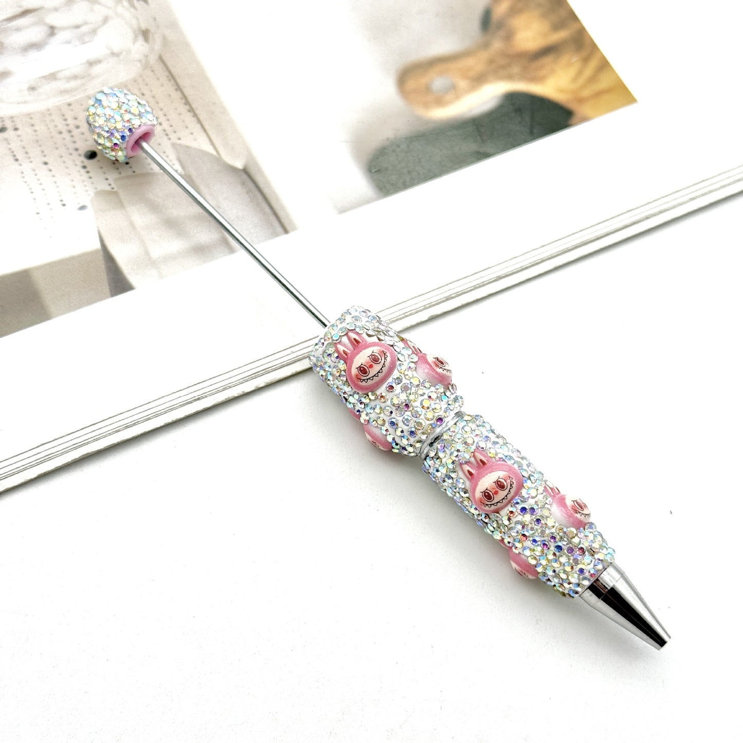 Cute labubu cloth full diamond bead pen DIY POP MART heavy industry cartoon pen creative ballpoint pen