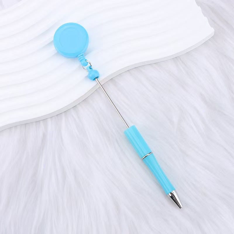 New easy-to-pull buckle beaded ballpoint pen, retractable plastic easy-to-pull retractable buckle, creative bead pen pull wire buckle