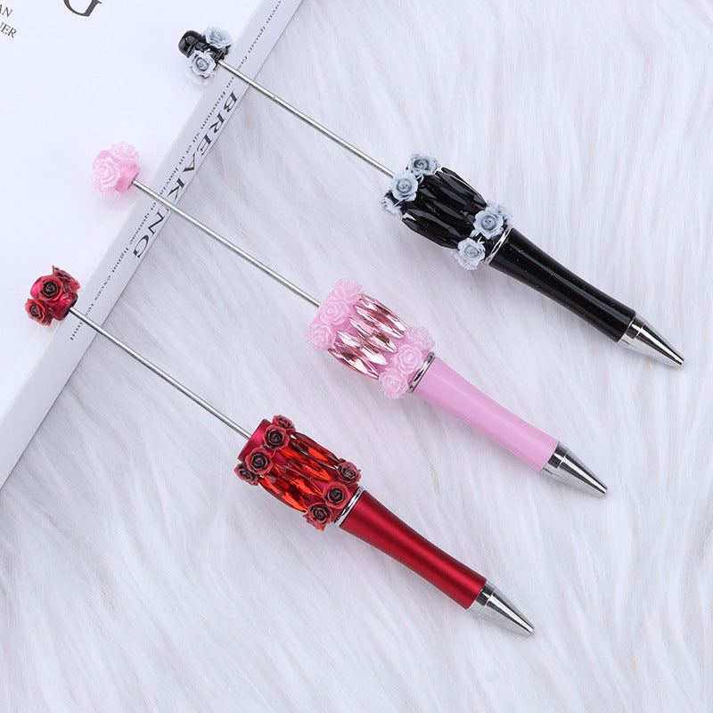 DIY flower mermaid bead pen pure handmade patch pen cap sticker rose mermaid bead pen, student gift pen