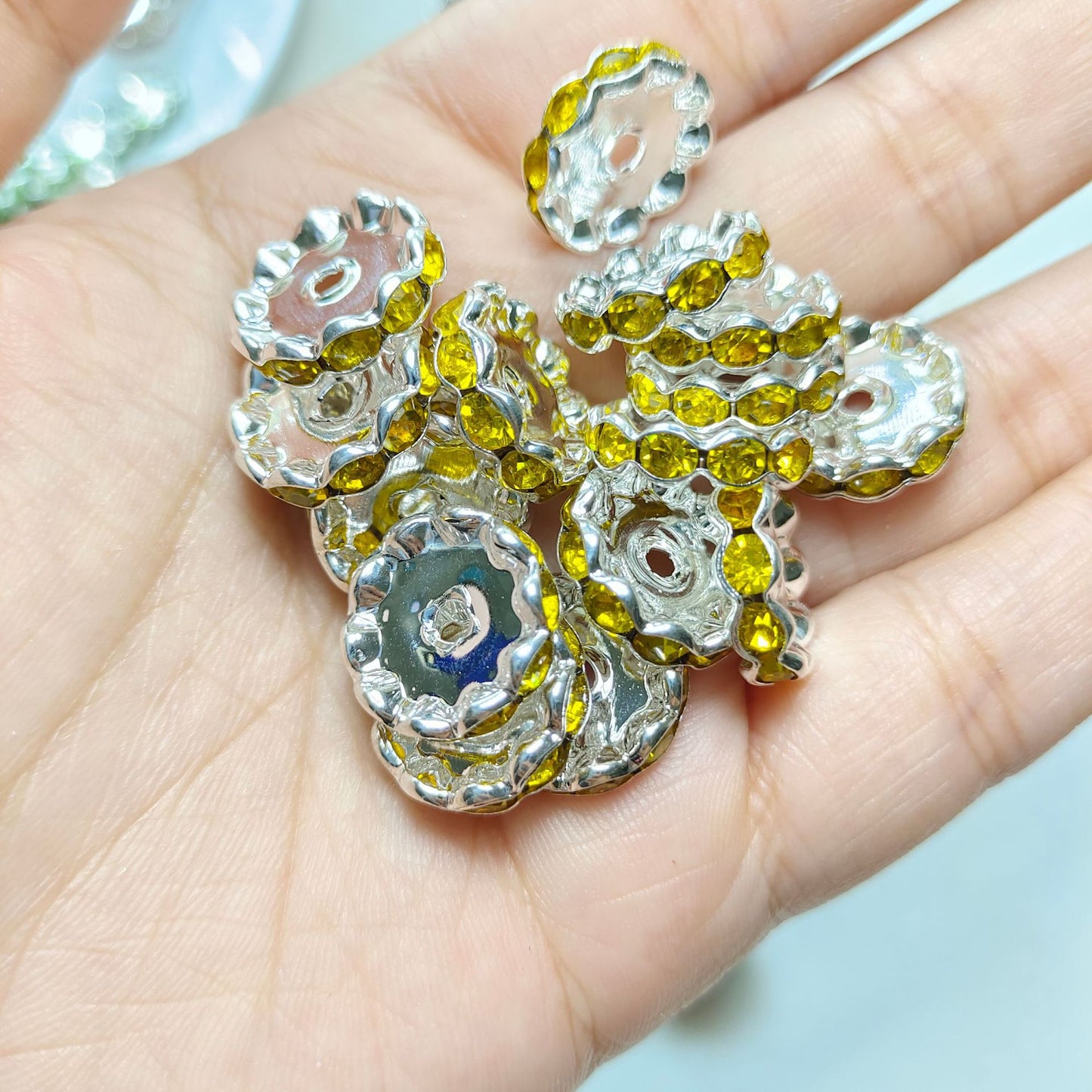 15mm Cross-border Hot-selling Silver Bead Spacer Round Rhinestone Ring Wheel Spacer Wavy Edge Diamond Spacer Accessories