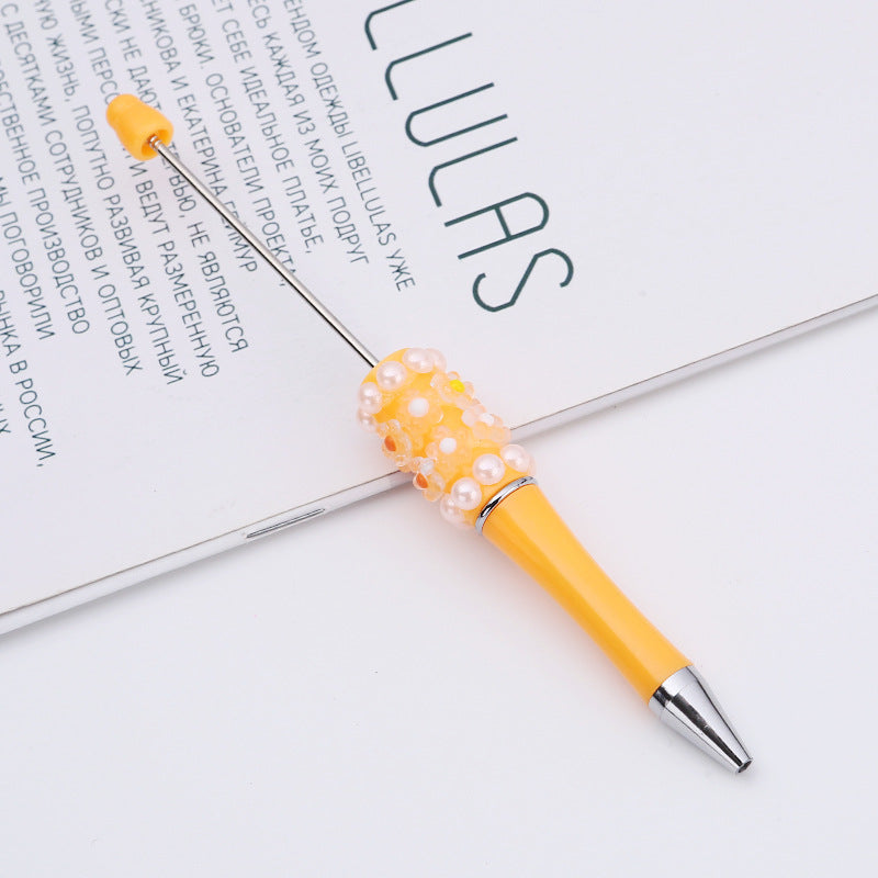 Cross-border DIY pearl flower bead pen handmade patch plastic ballpoint pen, cartoon flower bone pearl gift pen