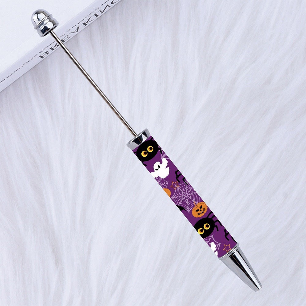 DIY Plastic Beadable Pens with Halloween Pumpkin Ghost Bat Spider Prints
