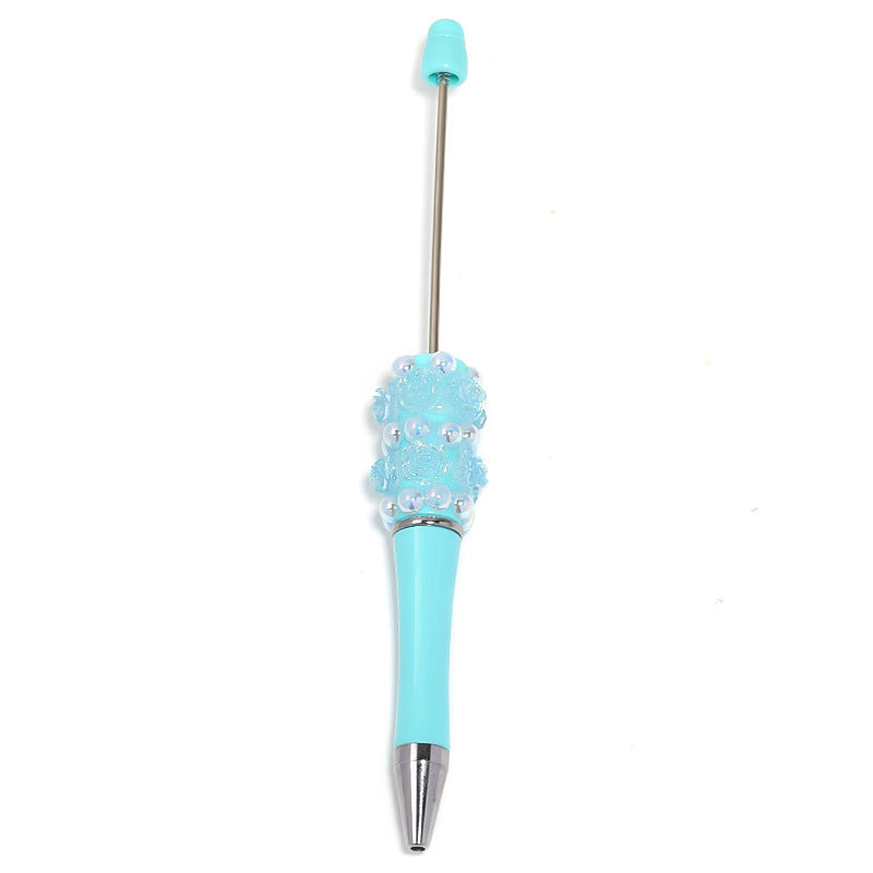 Heavy Industry Pearl Camellia DIY Beaded Pen Resin Rose DIY Beaded Rotary Ballpoint Pen Spot Wholesale