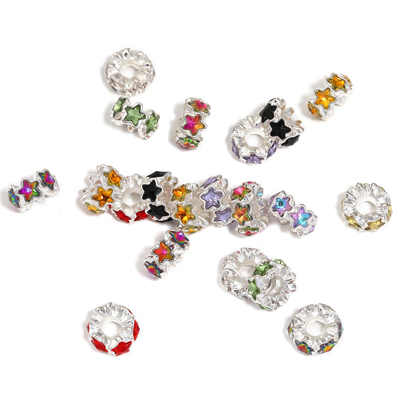 Cross-border new rhinestone drill ring beads fashion wave loose beads perforated beads DIY mobile phone chain jewelry accessories wholesale
