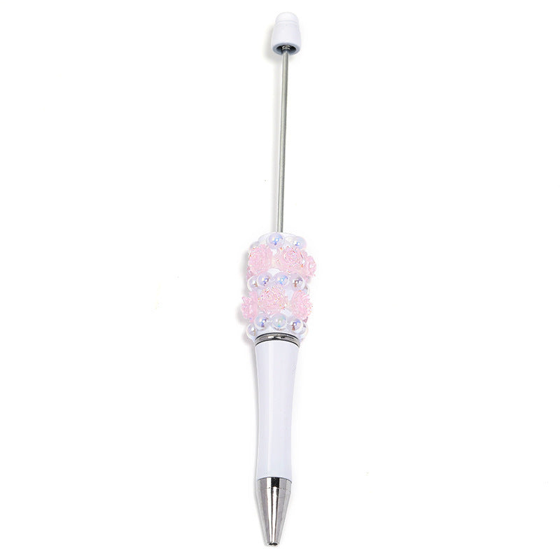 Heavy Industry Pearl Camellia DIY Beaded Pen Resin Rose DIY Beaded Rotary Ballpoint Pen Spot Wholesale