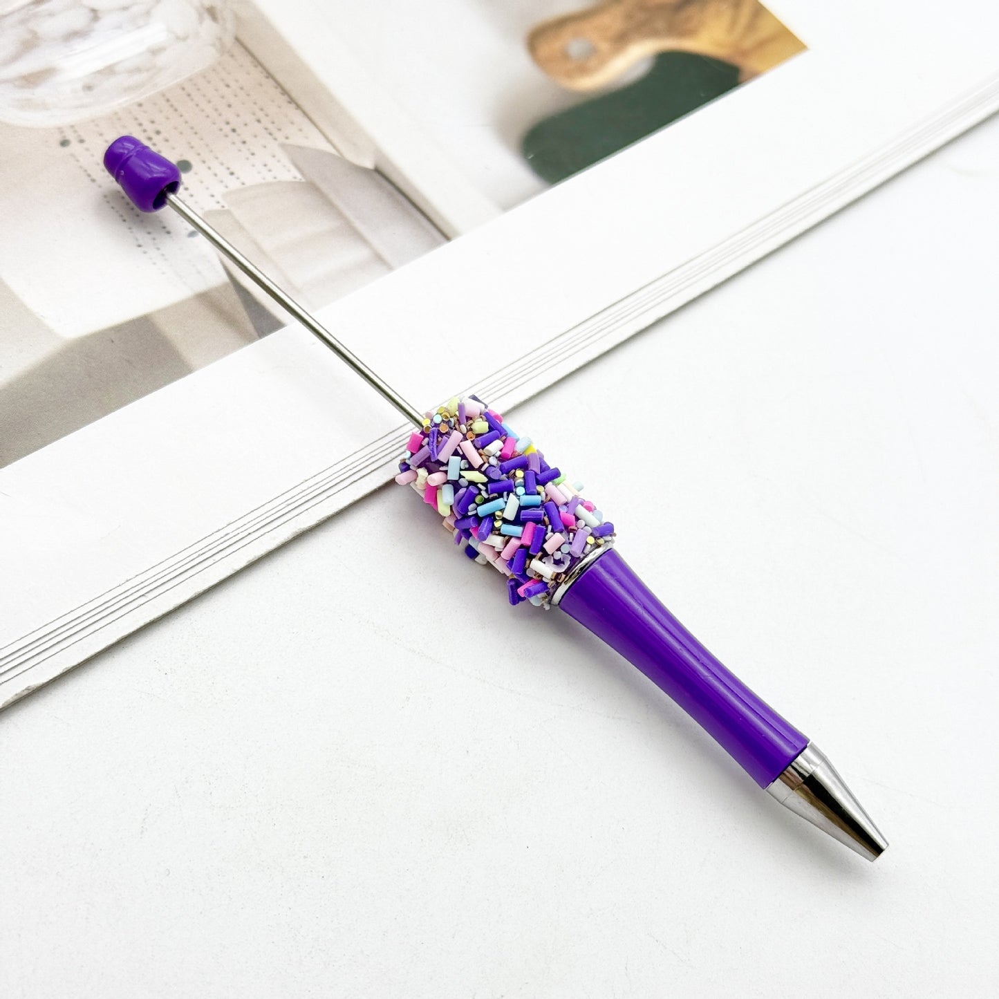 DIY colored sugar bead pen ins colored sugar needle candy cute pen, colored chocolate candy beaded ballpoint pen spot