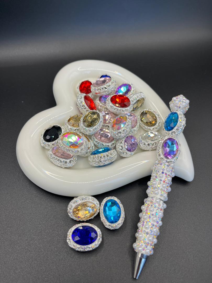 Oval Clay Beads with Colorful Rhinestones