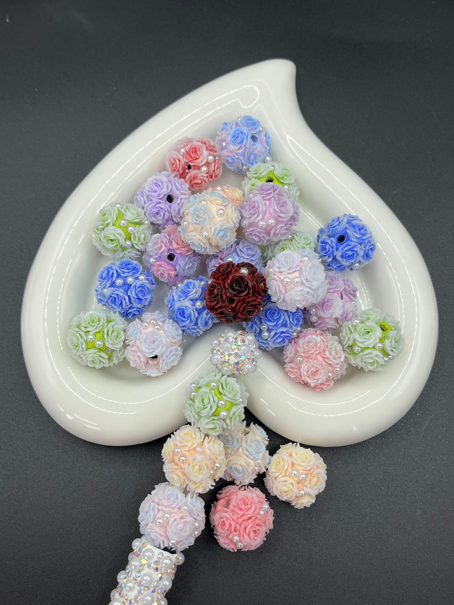 Cross-border new product simulation rose ball drill can wear straight hole DIY pendant accessories jewelry beads