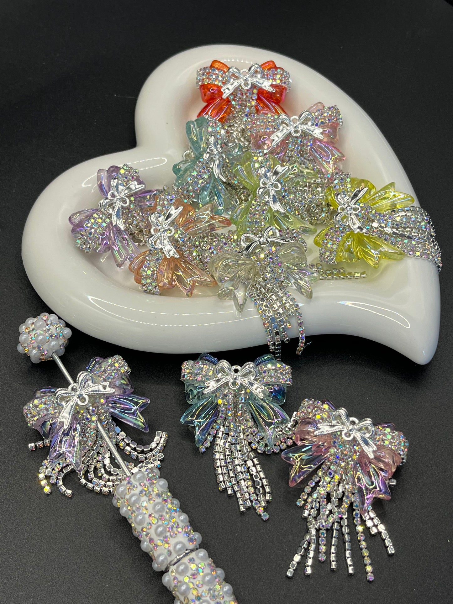 New Style Rhinestone Chains, Tassels, Bowknots & Rhinestone Balls – Straight-Hole Beads for DIY Keychain & Necklace Jewelry Accessories