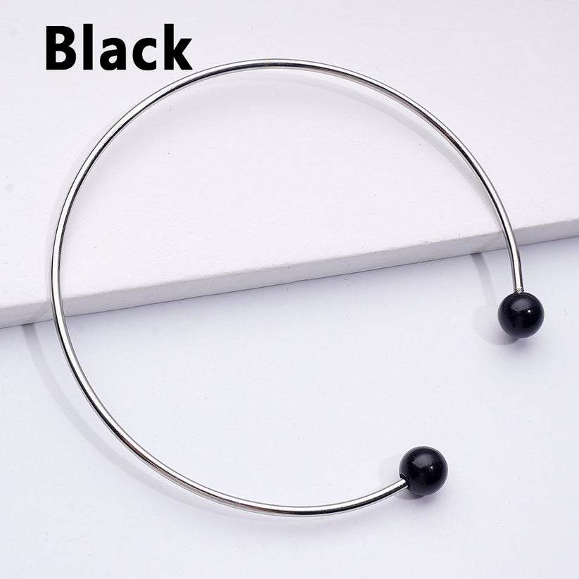 Large DIY Beadable Metal Bracelet with Rose-Gold Silver Gold Gun-Gray Black Round Balls