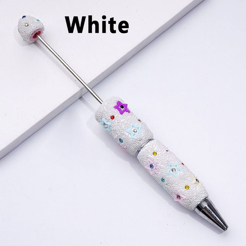 Beadable Clay Pens with Cute Star Frames Colorful Shiny Rhinestones Mini Snow Balls Covered the Entire Pen