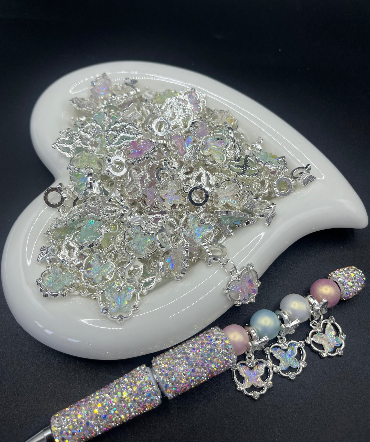 Heart-Butterfly DIY Pen & Bead-Spaced Jewelry Accessories for Bracelets & Necklaces